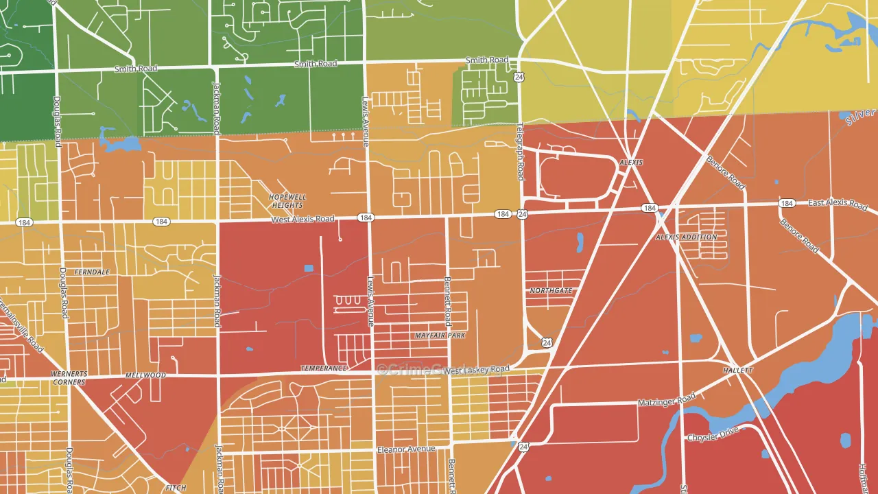 North Towne, Toledo, OH Map of Vandalism Rates