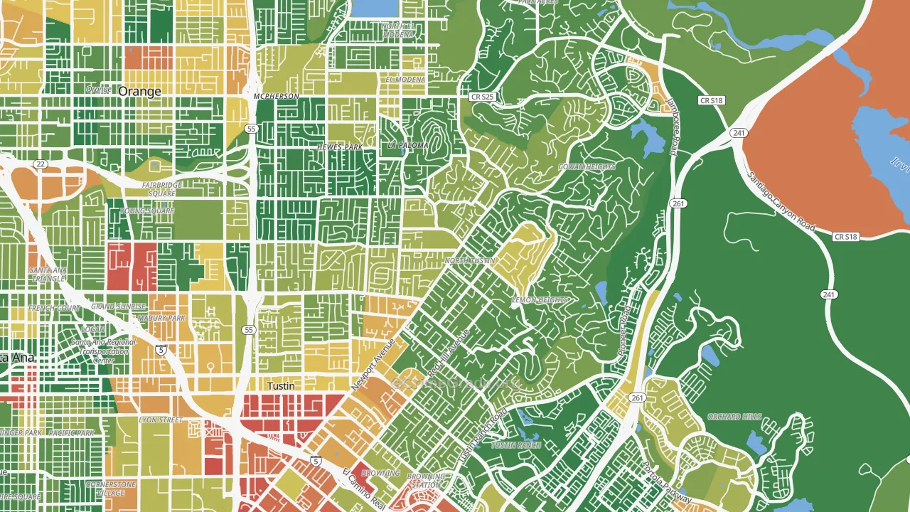 North Tustin, CA Map of Vandalism Rates