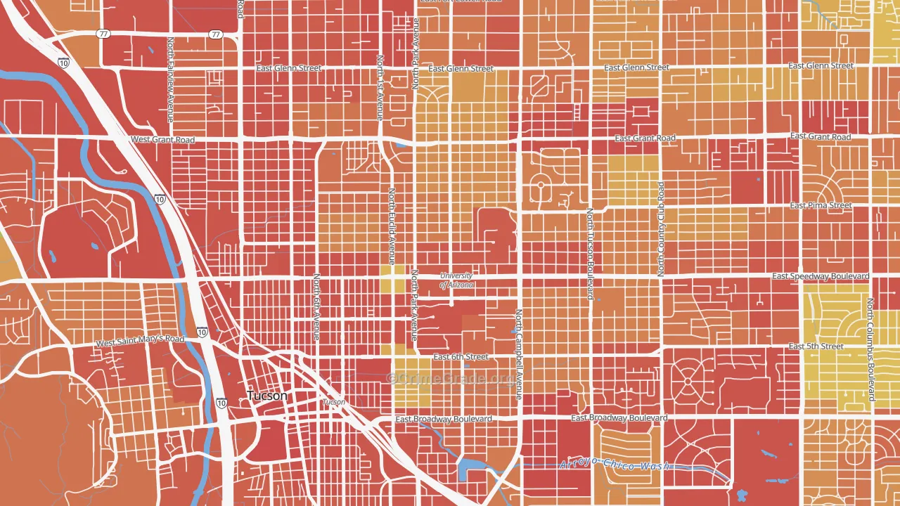 North University, Tucson, AZ Map of Vandalism Rates