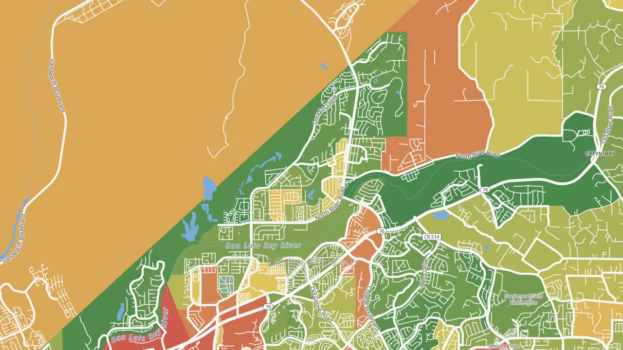 North Valley San Diego, Oceanside, CA Map of Vandalism Rates