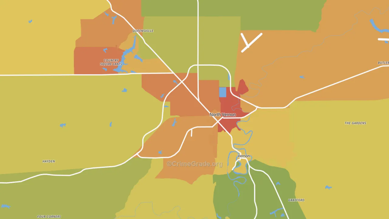 North Vernon, IN Map of Vandalism Rates