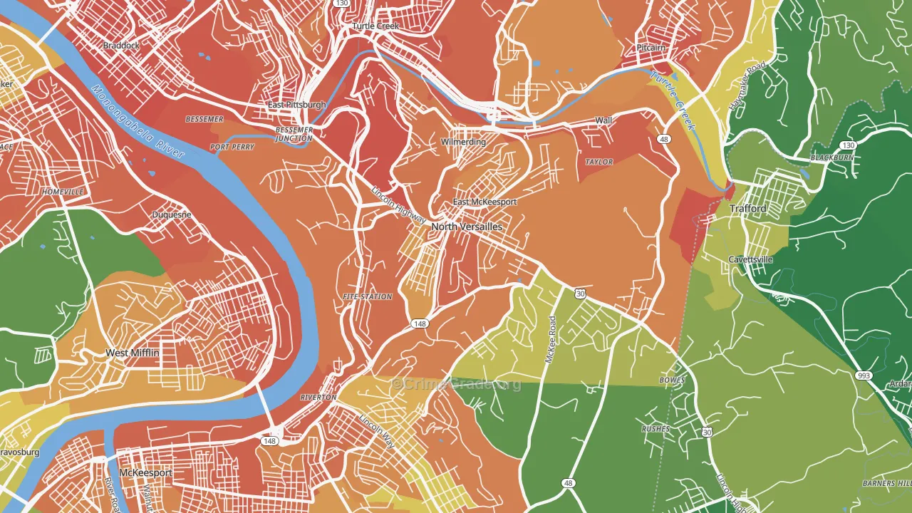 North Versailles, PA Map of Vandalism Rates