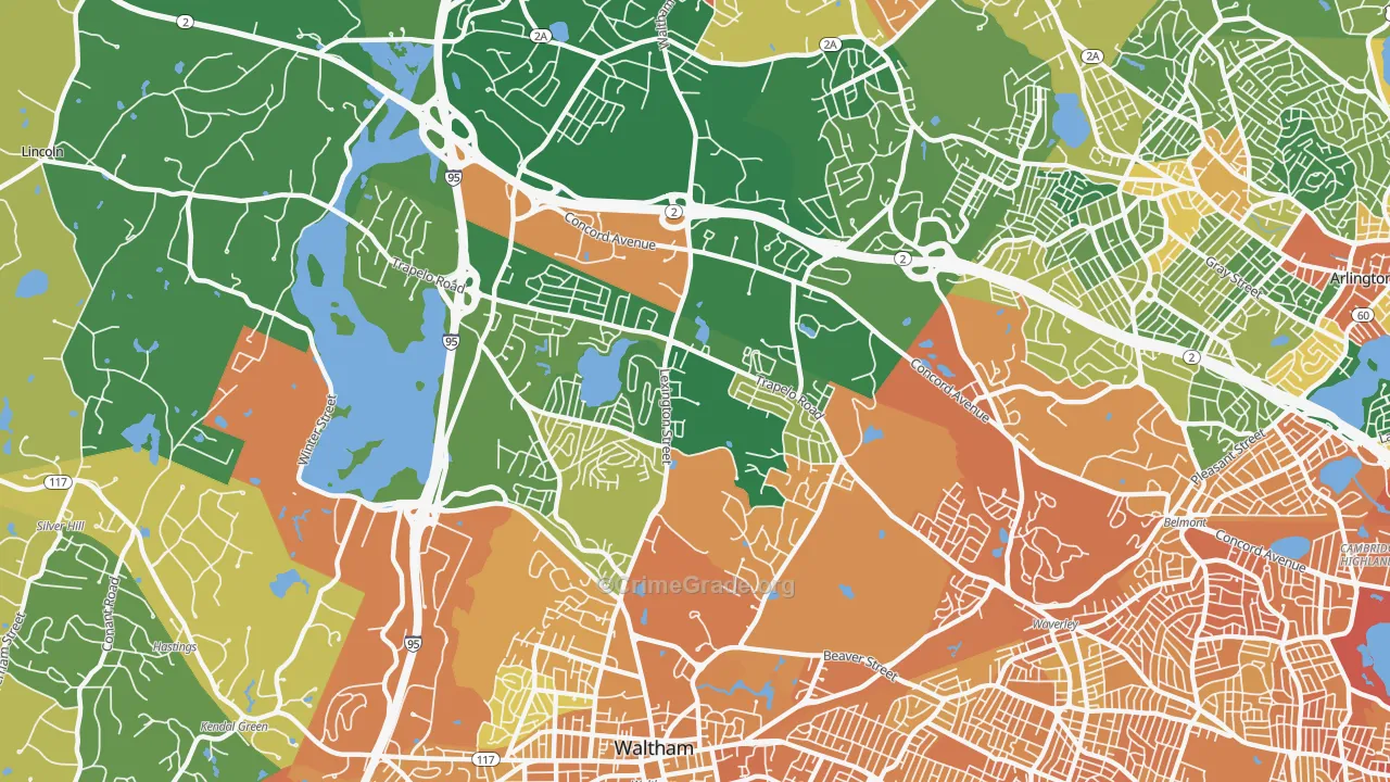 North Waltham, Waltham, MA Map of Vandalism Rates