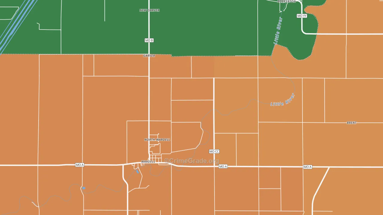 North Wardell, MO Map of Vandalism Rates