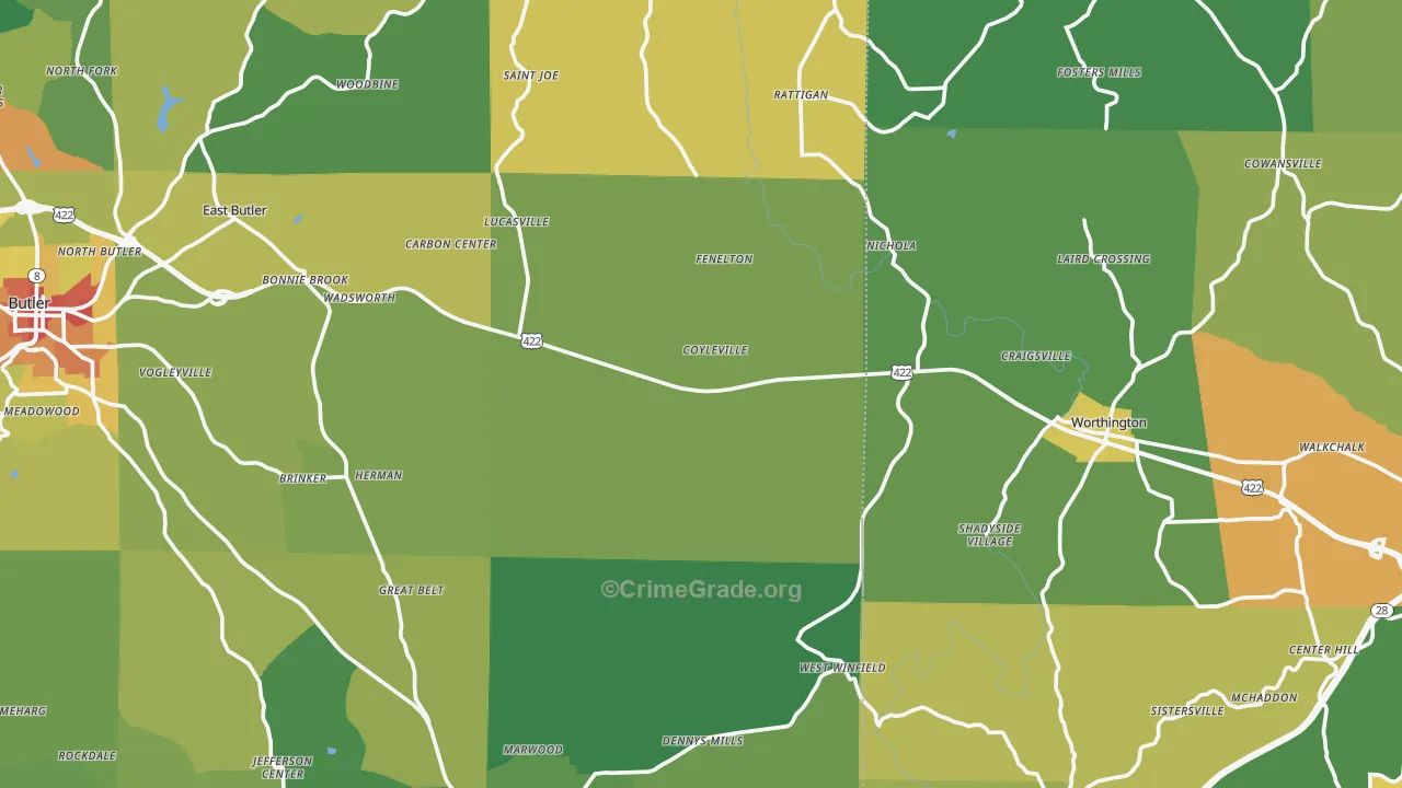 North Washington, PA Map of Vandalism Rates