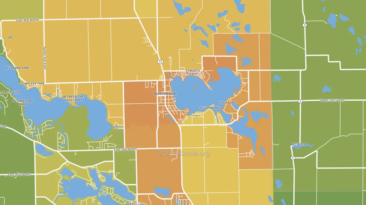 North Webster, IN Map of Vandalism Rates