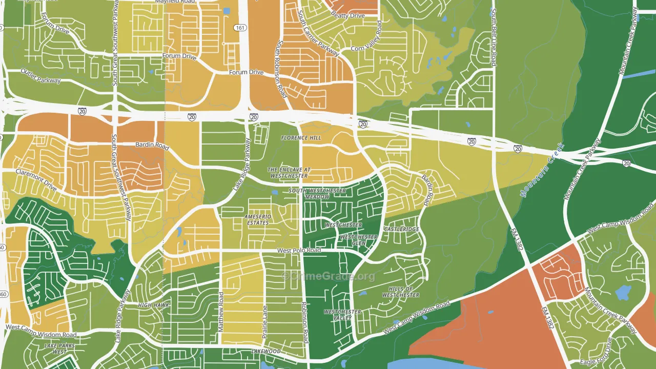 North Westchester Meadows, Grand Prairie, TX Map of Vandalism Rates