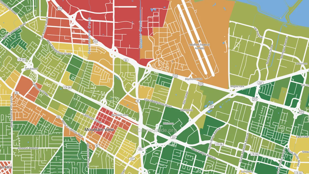 North Whisman, Mountain View, CA Map of Vandalism Rates