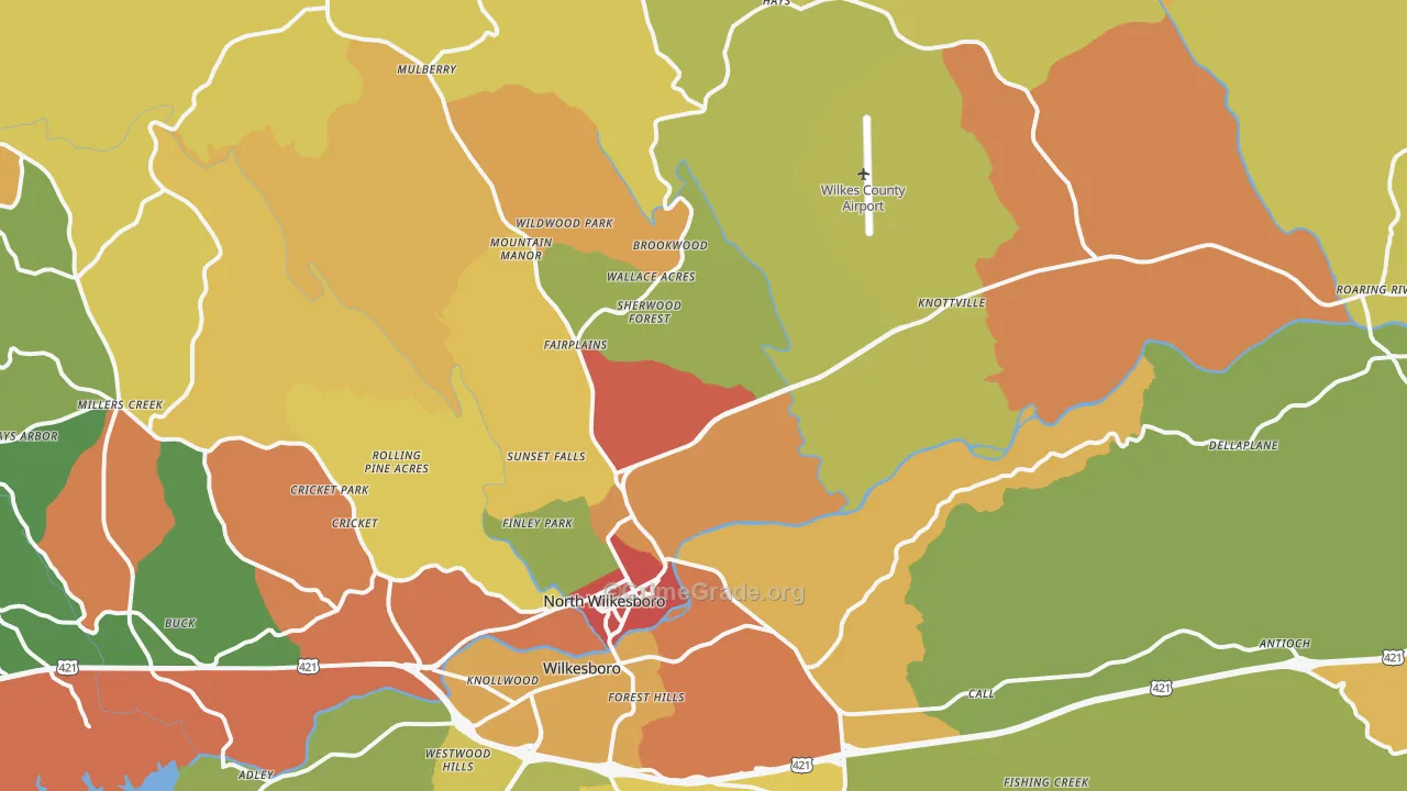 North Wilkesboro, NC Map of Vandalism Rates