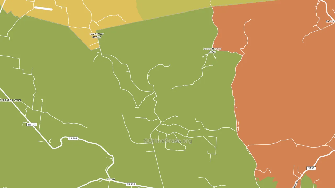 Northcutts Cove, TN Map of Vandalism Rates