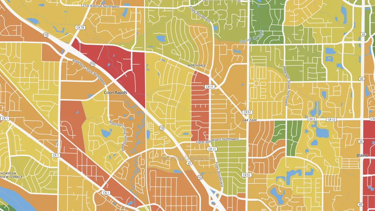 Northdale, Coon Rapids, MN Map of Vandalism Rates