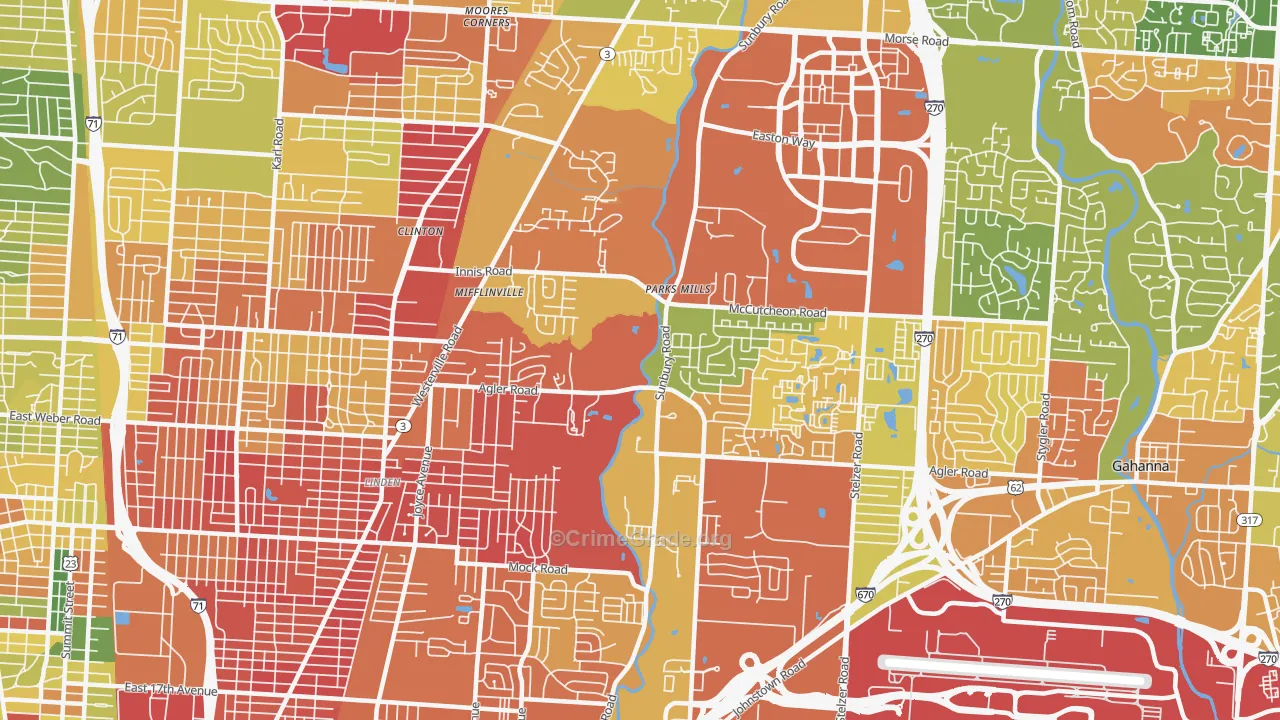 Northeast, Columbus, OH Map of Vandalism Rates