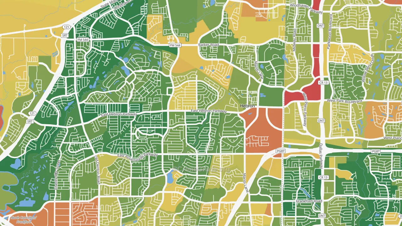 Northeast Dallas, Carrollton, TX Map of Vandalism Rates