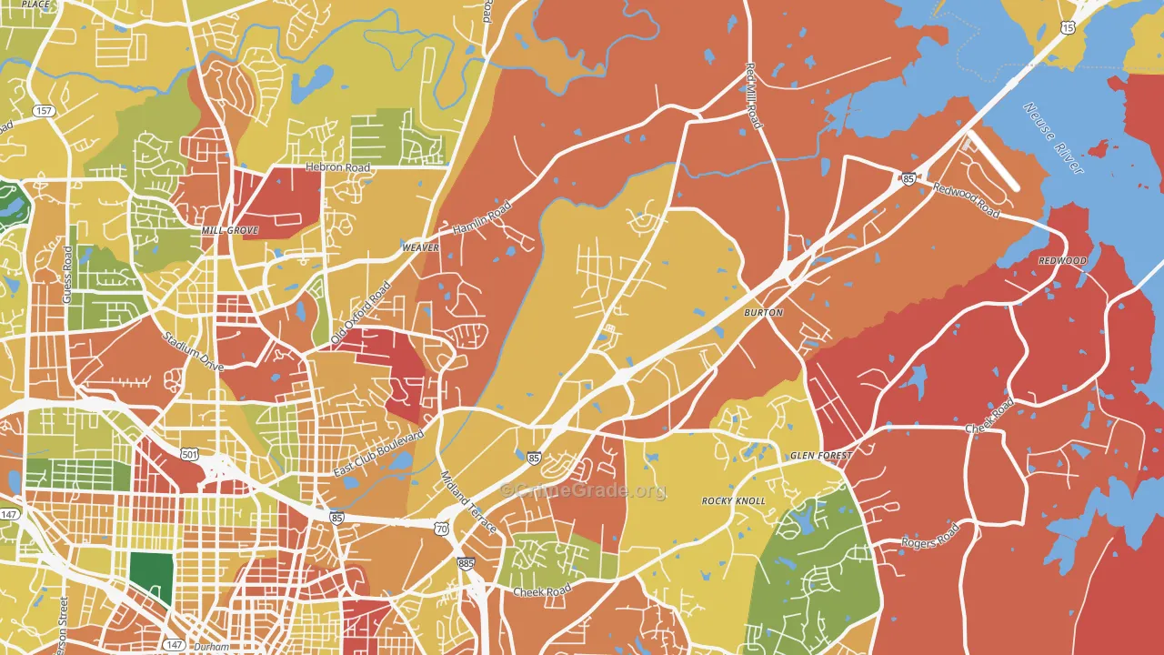 Northeast Durham, Durham, NC Map of Vandalism Rates