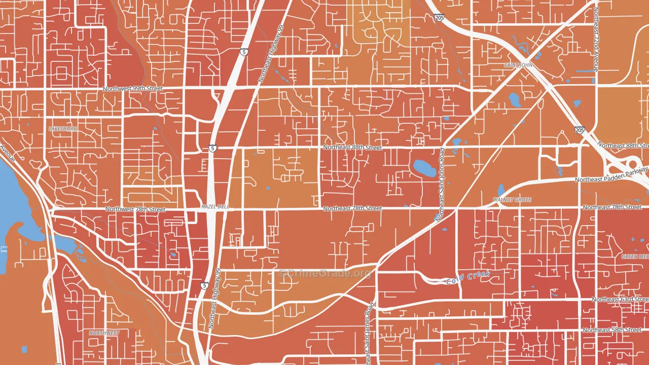 Northeast Hazel Dell, Hazel Dell, WA Map of Vandalism Rates