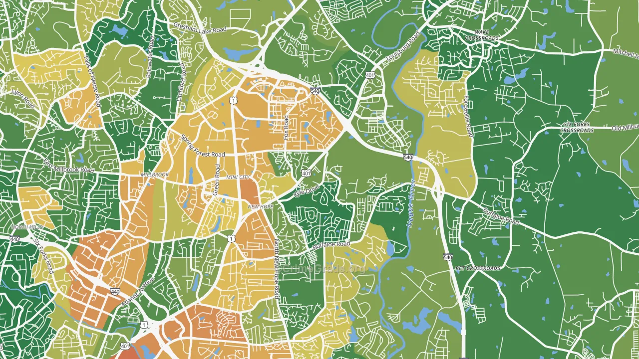 Northeast Raleigh, Raleigh, NC Map of Vandalism Rates