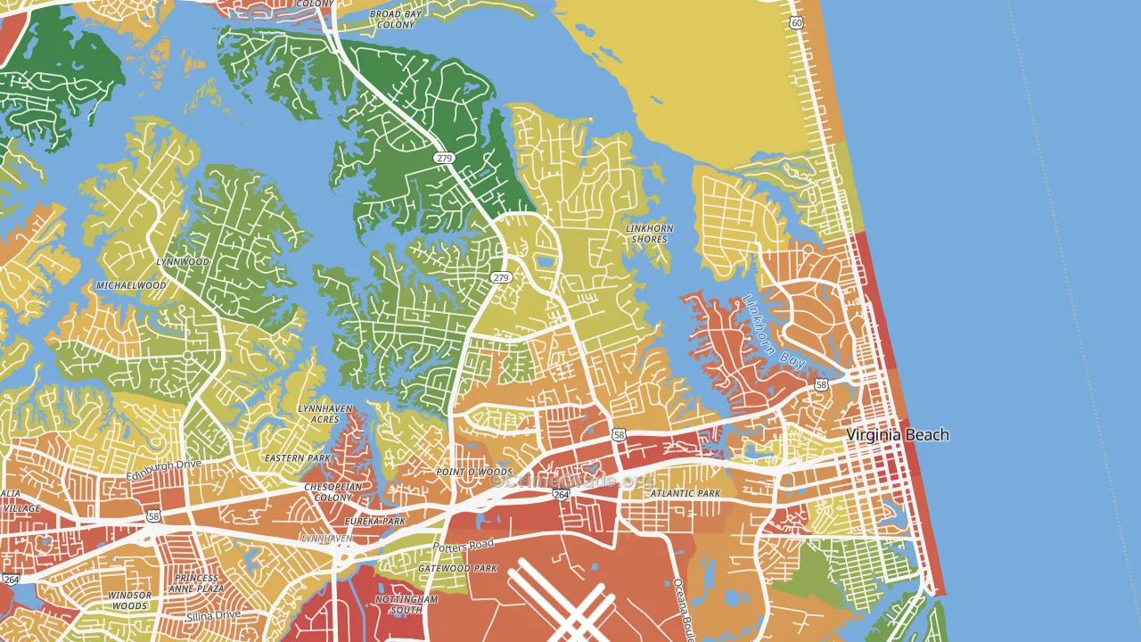 Northeast, Virginia Beach, VA Map of Vandalism Rates