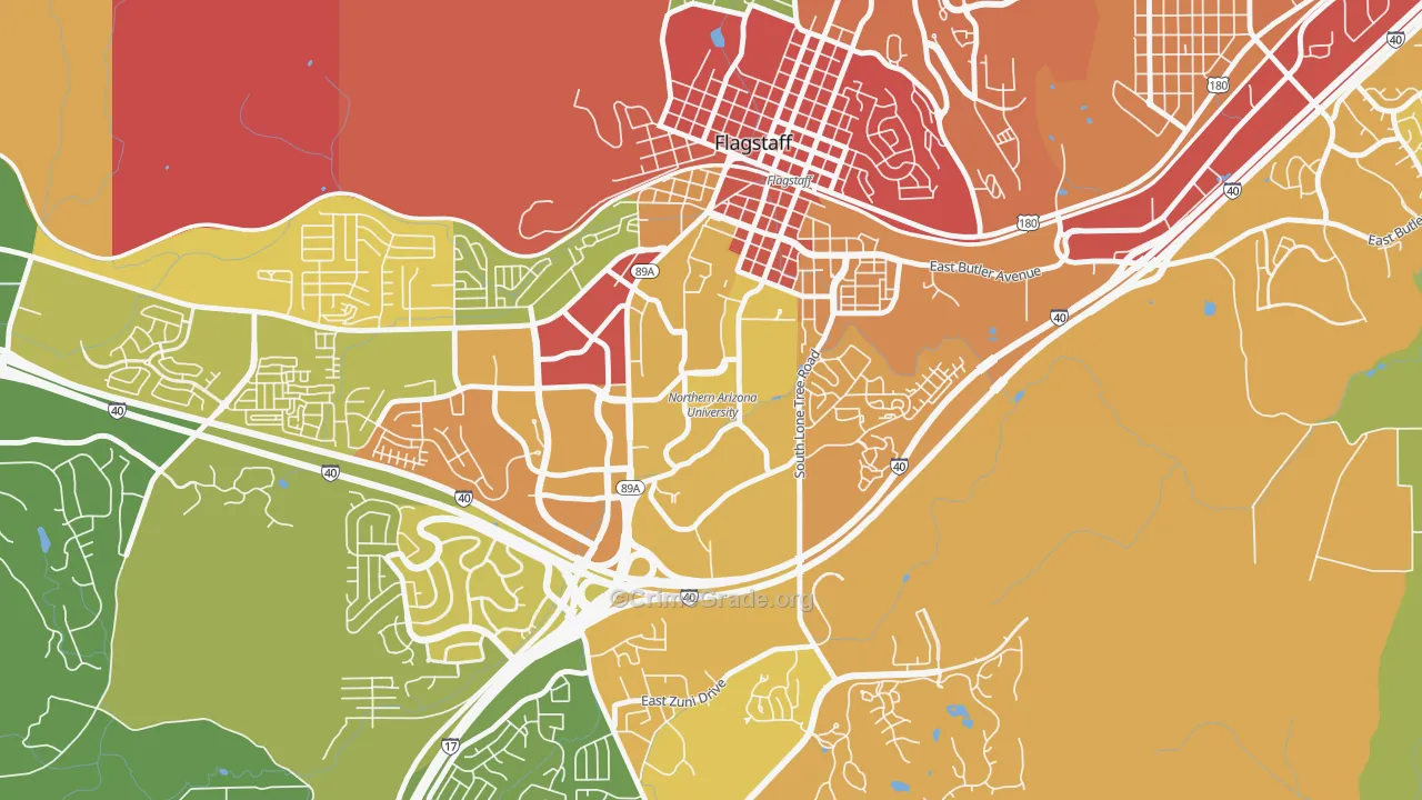 Northern Arizona University, Flagstaff, AZ Map of Vandalism Rates