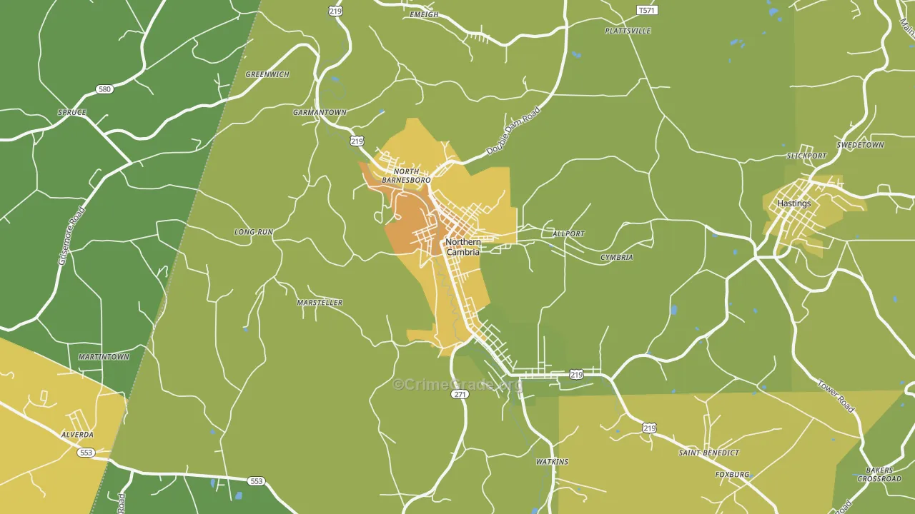 Northern Cambria, PA Map of Vandalism Rates