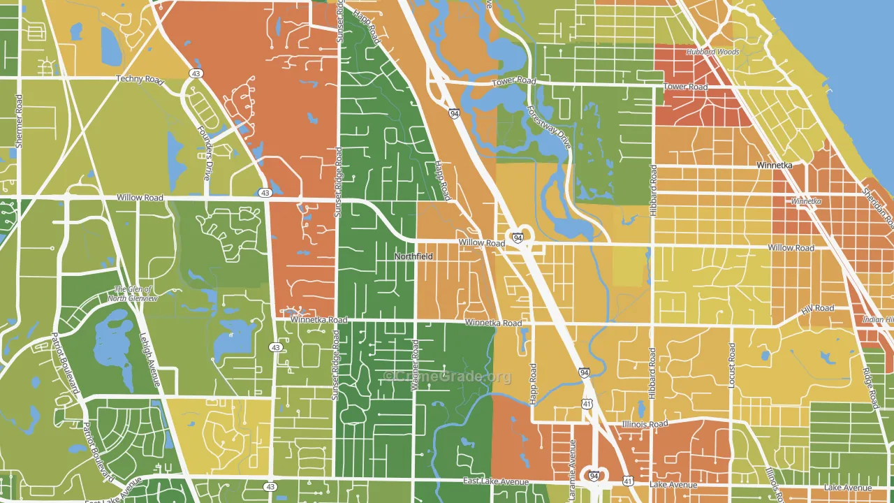 Northfield, IL Map of Vandalism Rates
