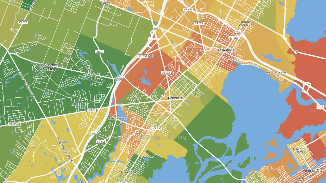 Northfield, NJ Map of Vandalism Rates
