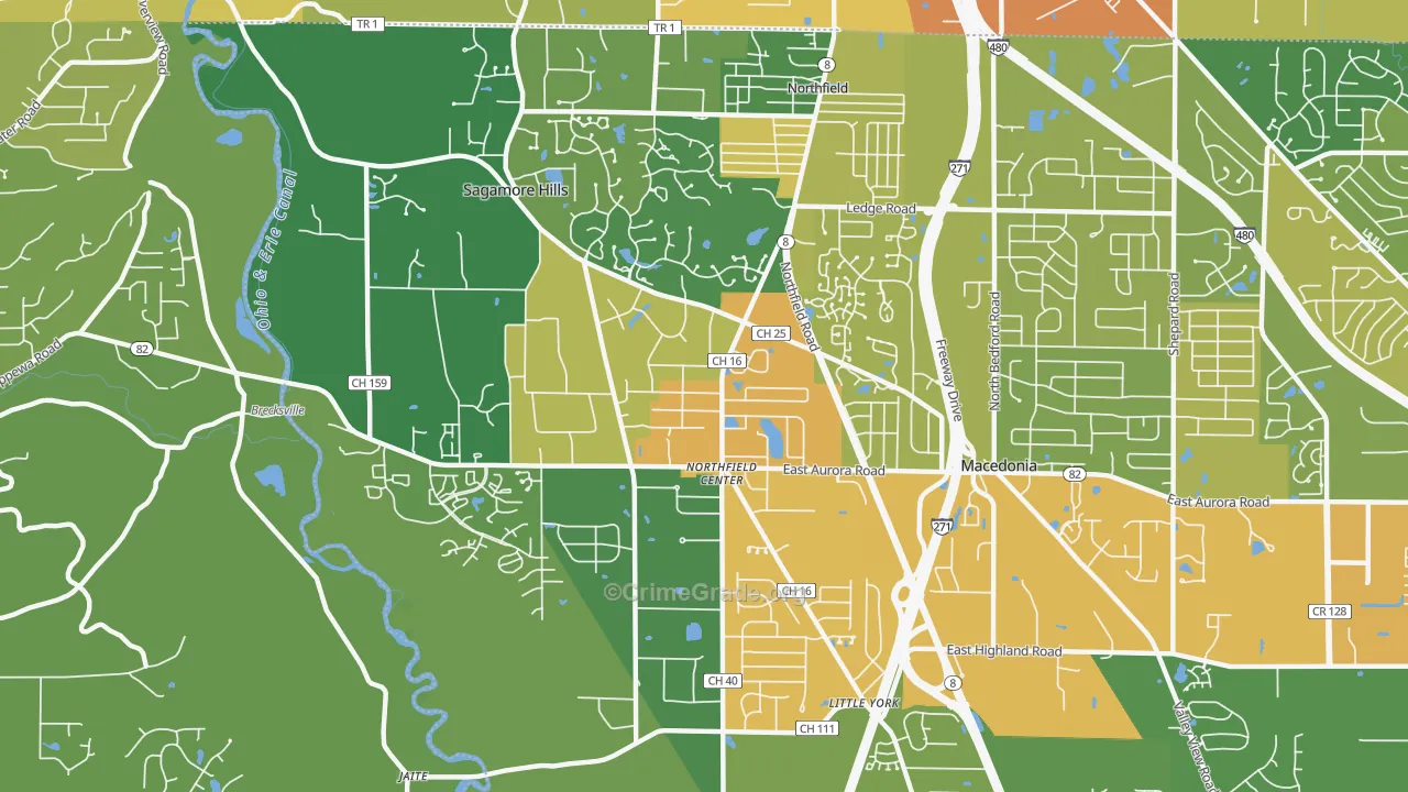 Northfield, OH Map of Vandalism Rates