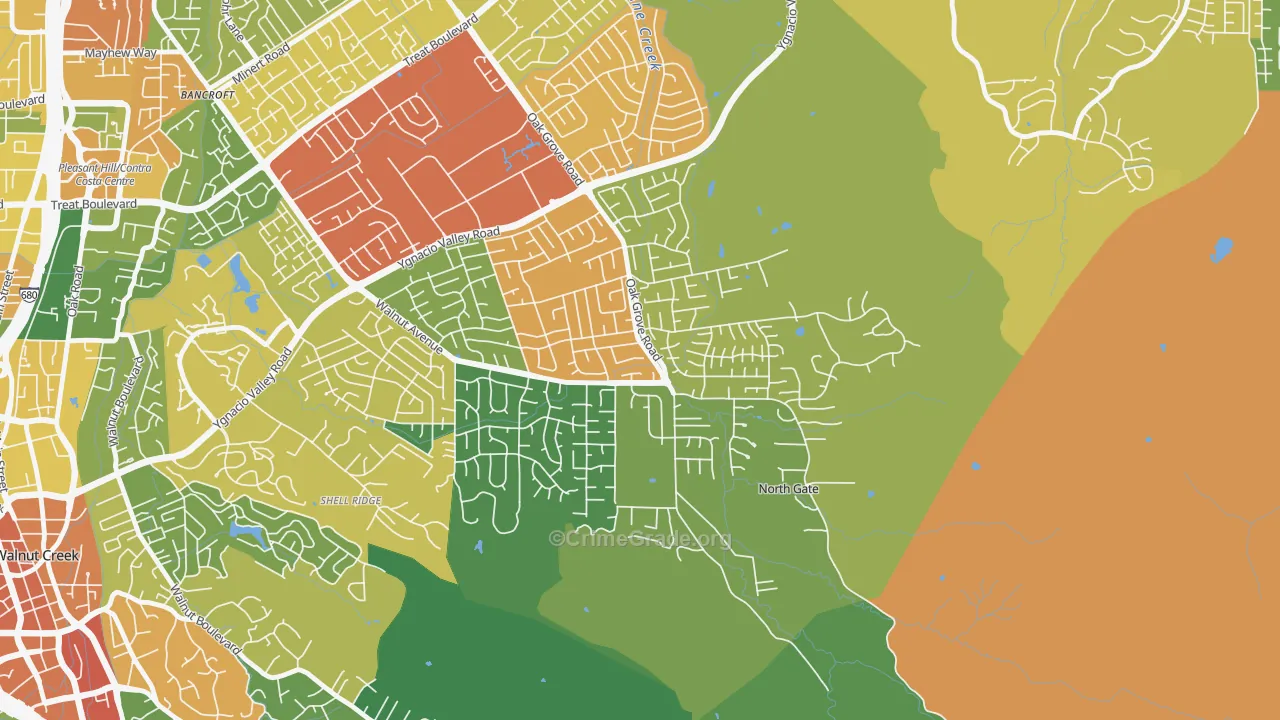 Northgate Area, Walnut Creek, CA Map of Vandalism Rates