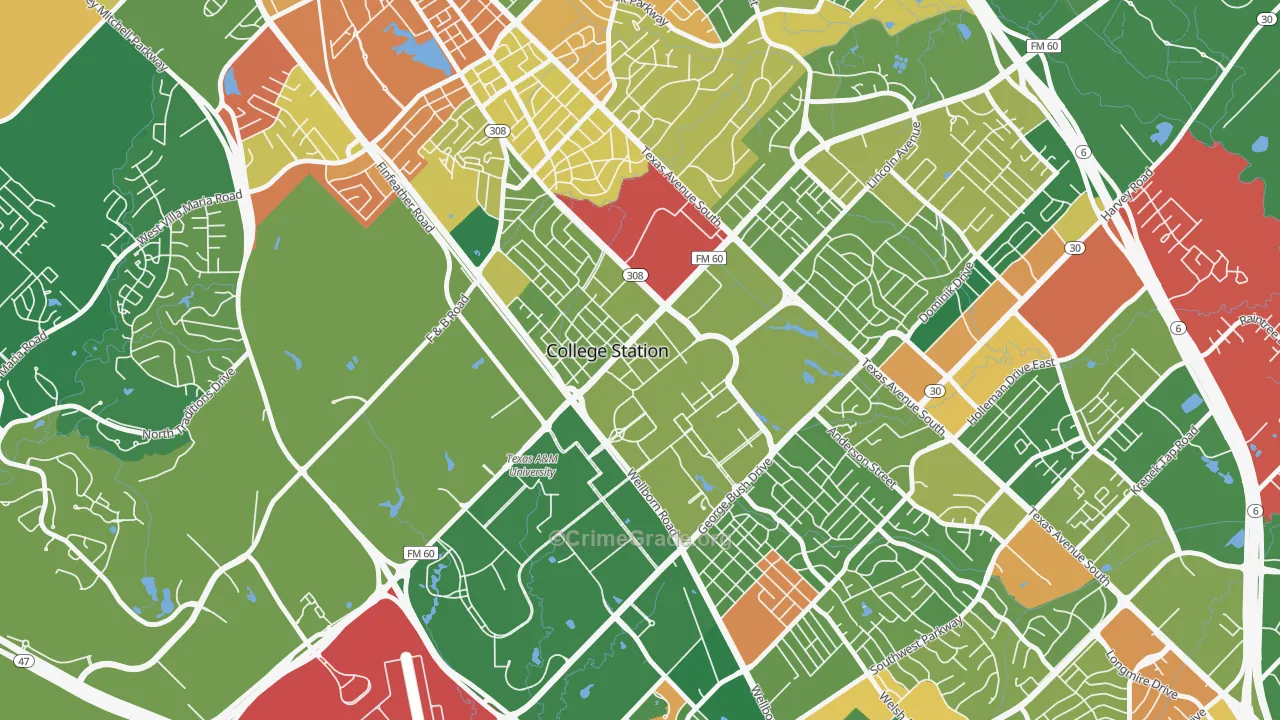 Northgate, College Station, TX Map of Vandalism Rates