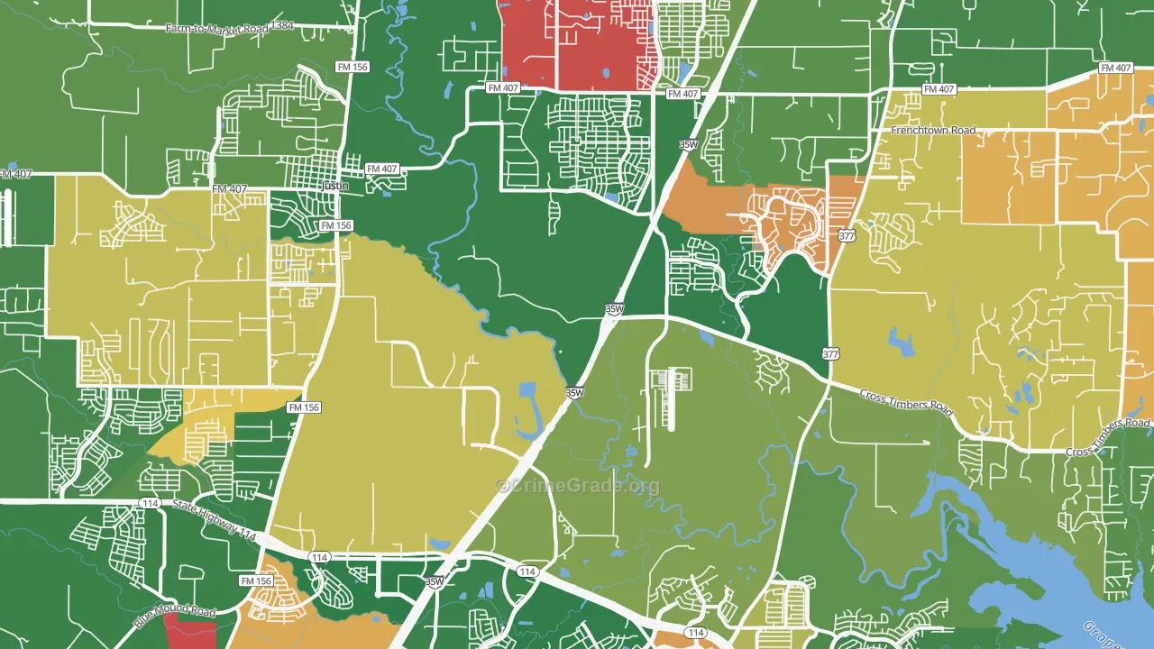 Northlake, TX Map of Vandalism Rates