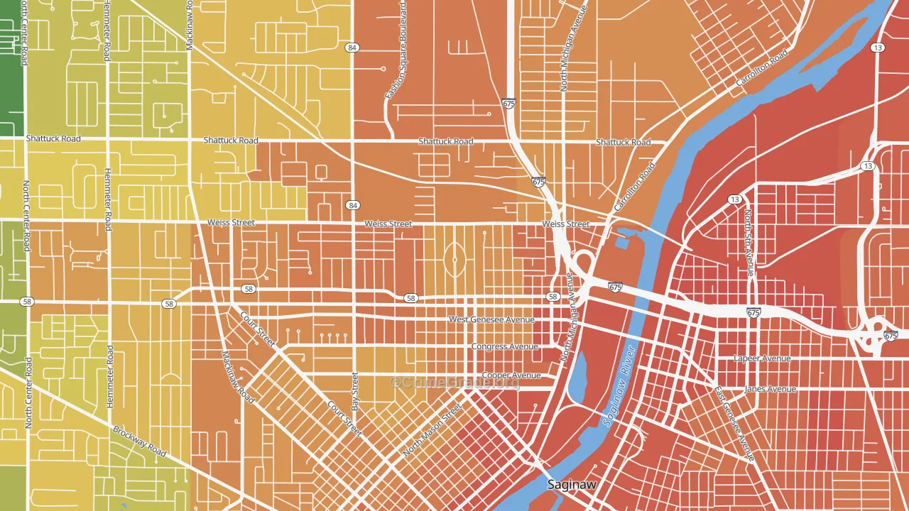 Northmoor, Saginaw, MI Map of Vandalism Rates