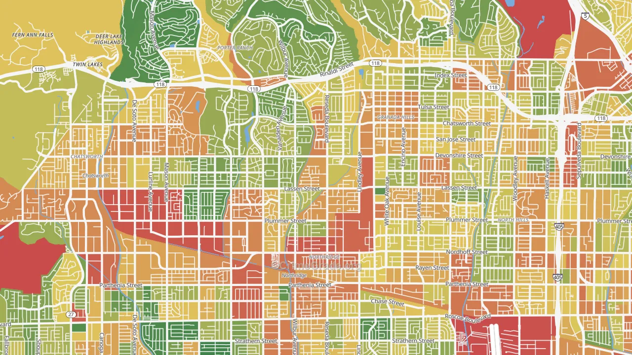 Northridge, CA Map of Vandalism Rates