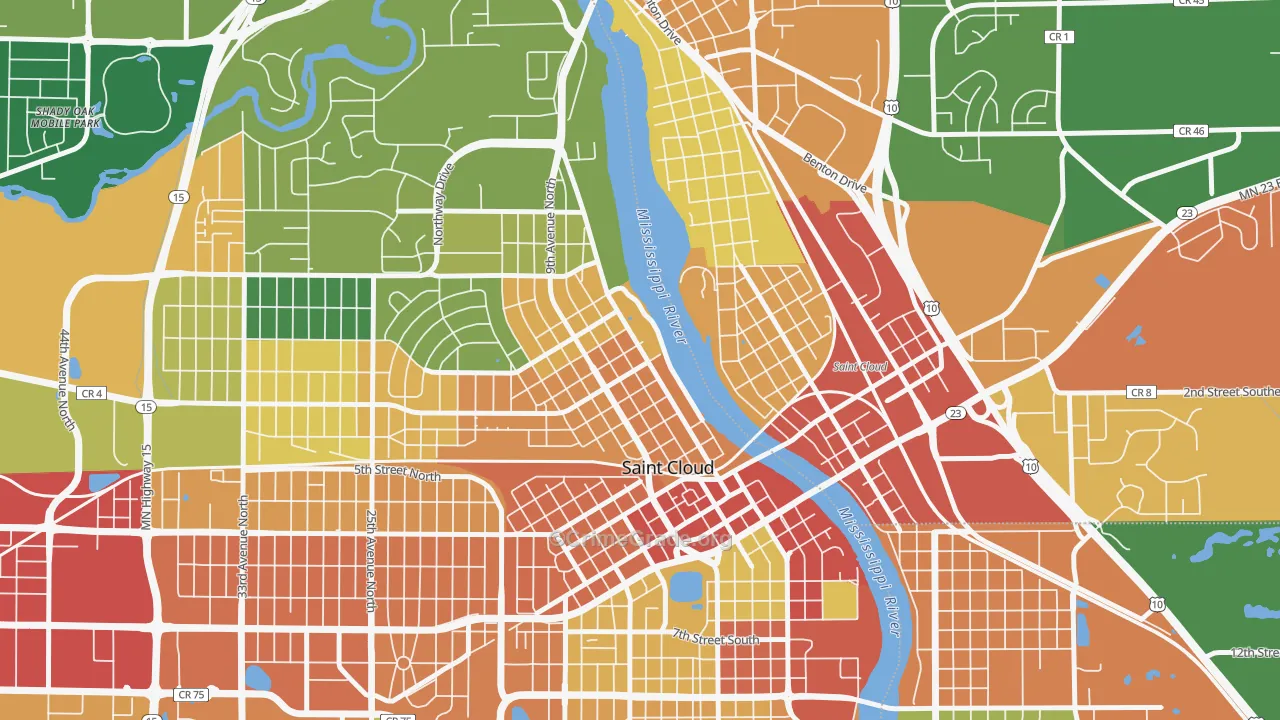 Northside Hester Park, St. Cloud, MN Map of Vandalism Rates