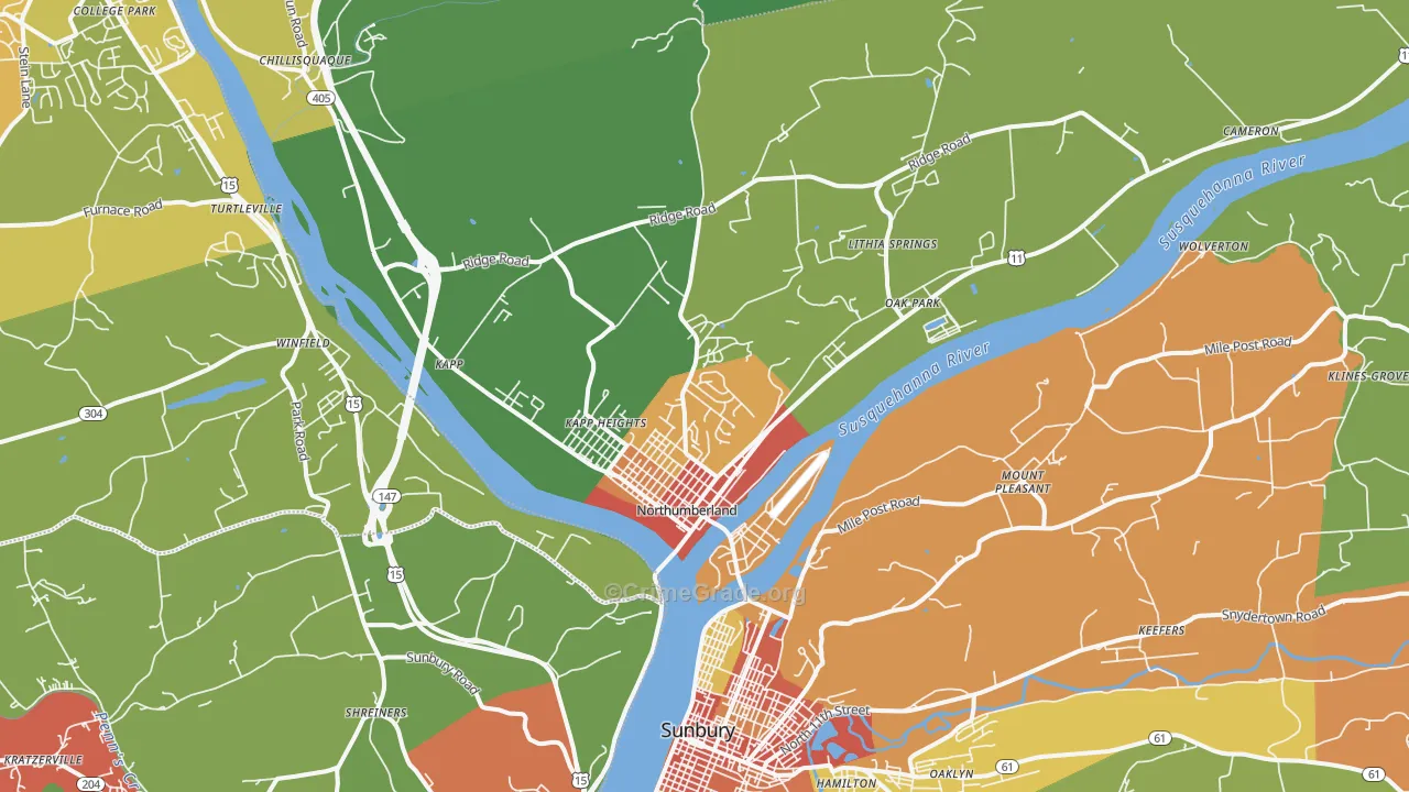 Northumberland, PA Map of Vandalism Rates