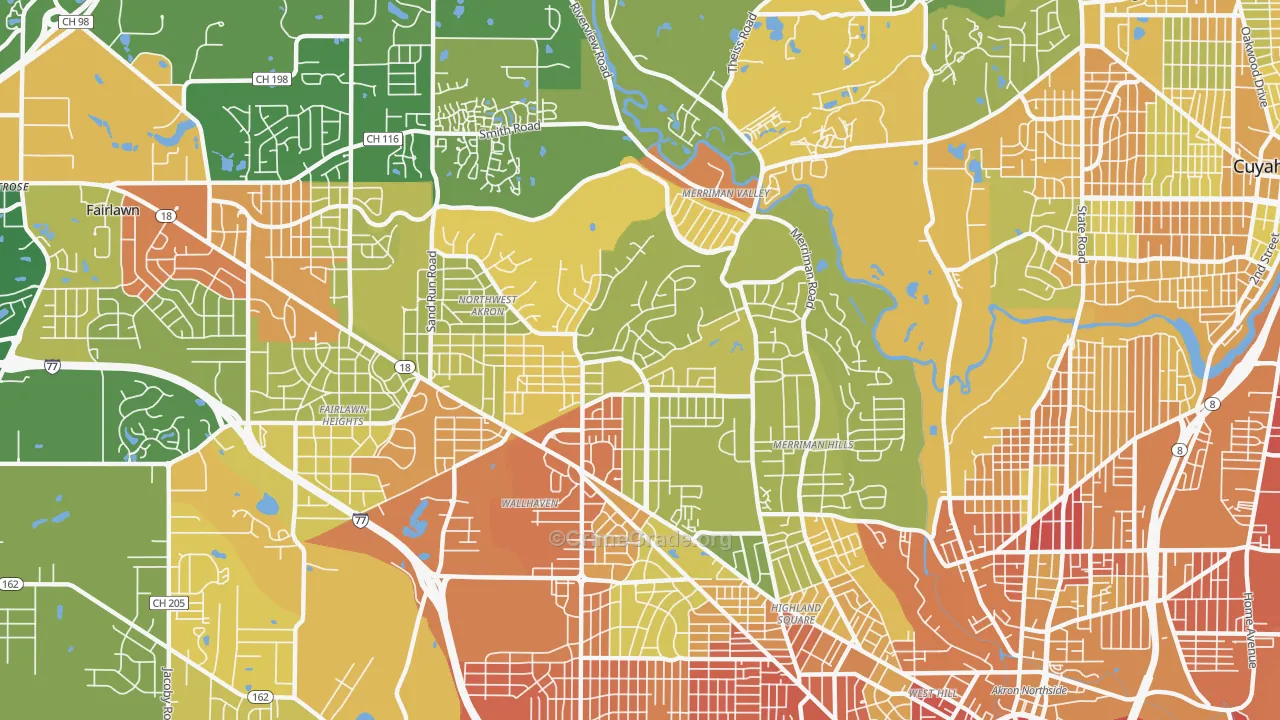 Northwest Akron, Akron, OH Map of Vandalism Rates