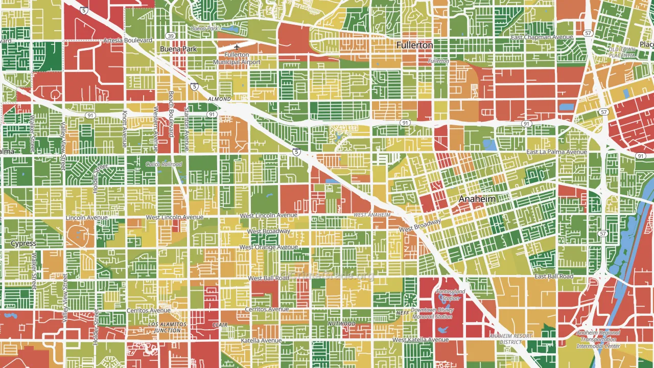 Northwest, Anaheim, CA Map of Vandalism Rates