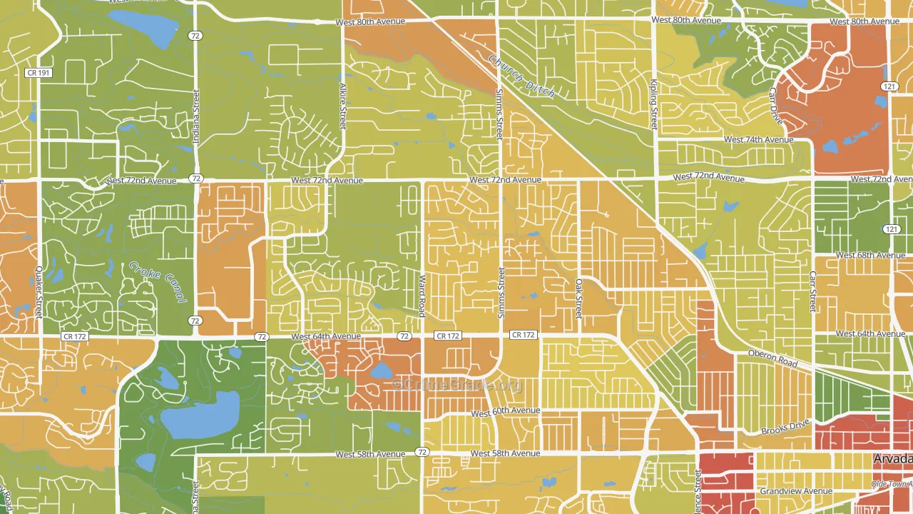Northwest Arvada, Arvada, CO Map of Vandalism Rates