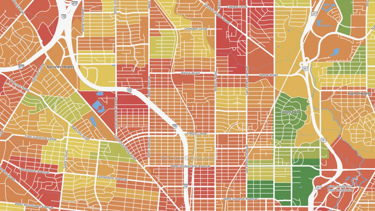 Northwest Los Angeles Heights, San Antonio, TX Map of Vandalism Rates