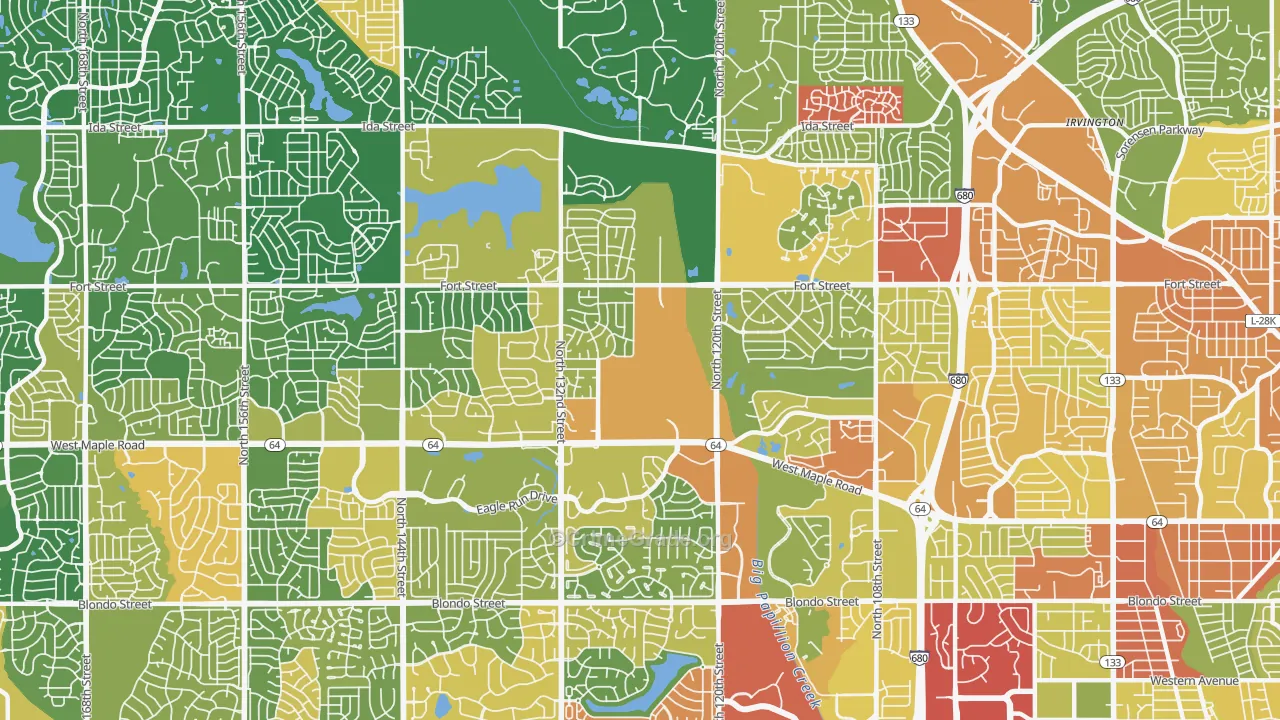 Northwest Omaha, Omaha, NE Map of Vandalism Rates