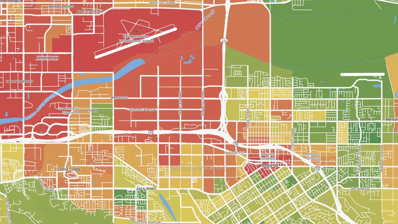 Northwest Redlands, Redlands, CA Map of Vandalism Rates