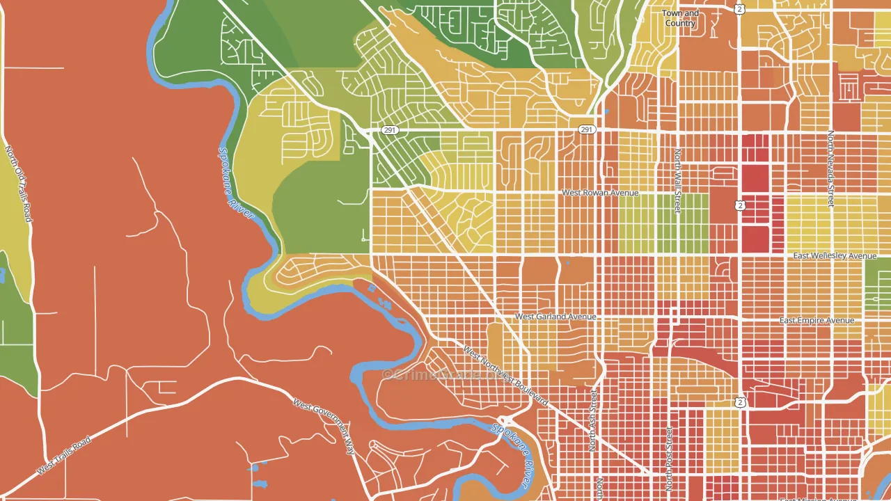 Northwest Spokane, Spokane, WA Map of Vandalism Rates
