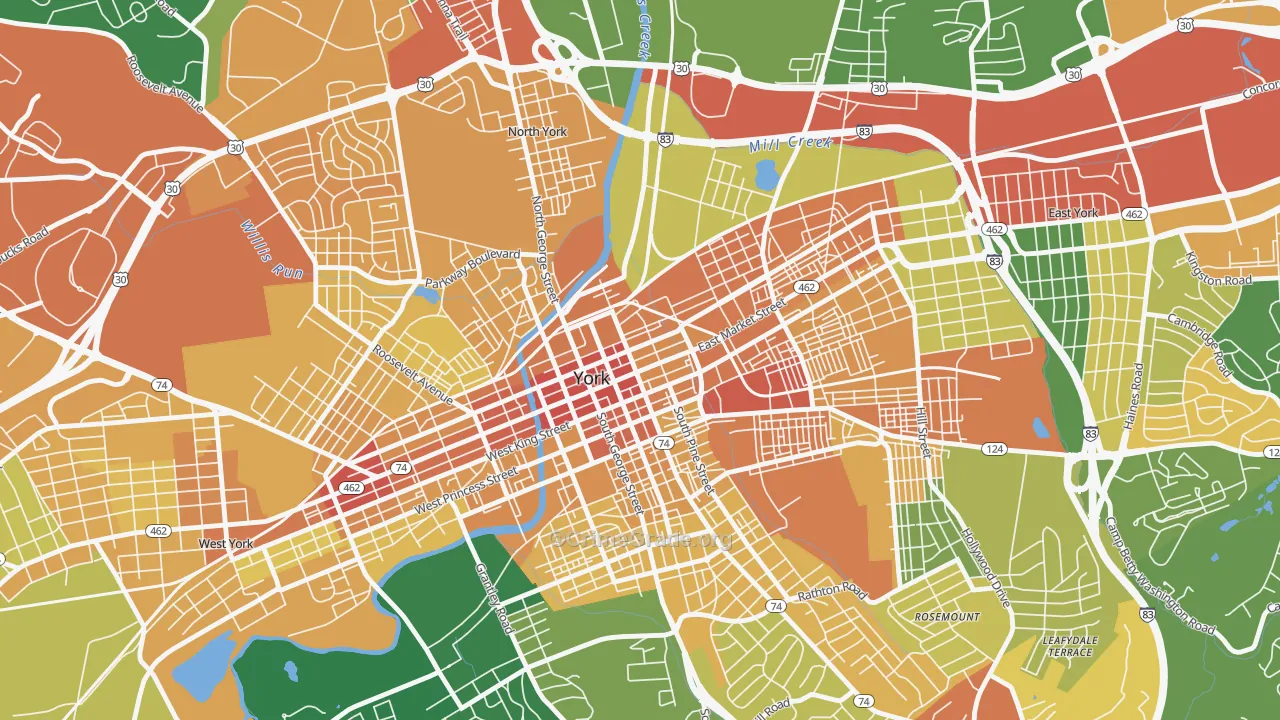 Northwest Triangle, York, PA Map of Vandalism Rates
