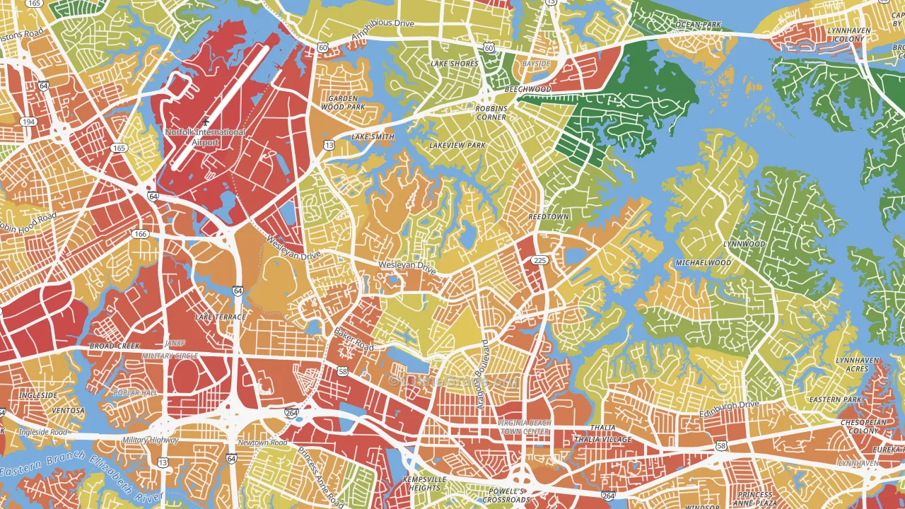 Northwest, Virginia Beach, VA Map of Vandalism Rates