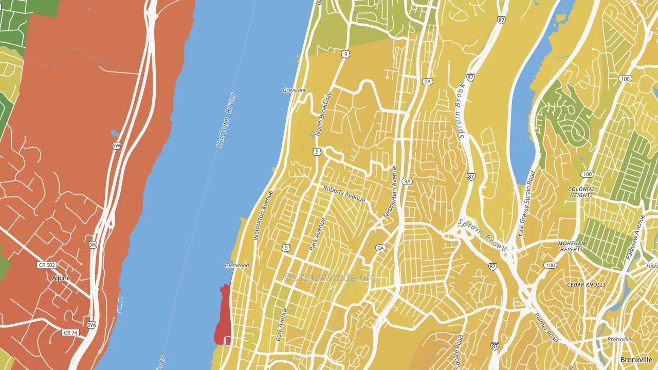 Northwest Yonkers, Yonkers, NY Map of Vandalism Rates