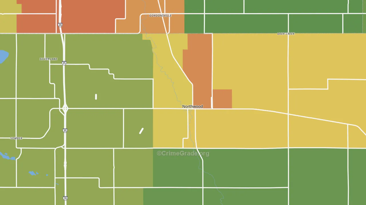 Northwood, IA Map of Vandalism Rates