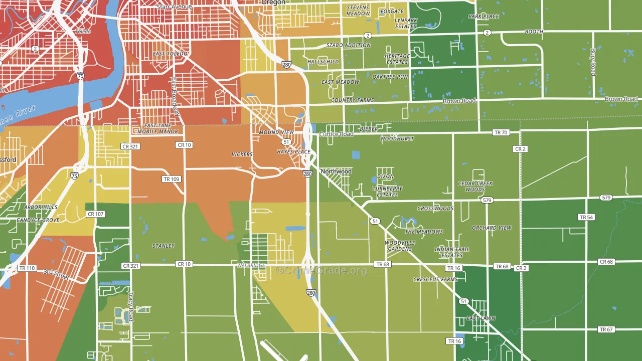 Northwood, OH Map of Vandalism Rates