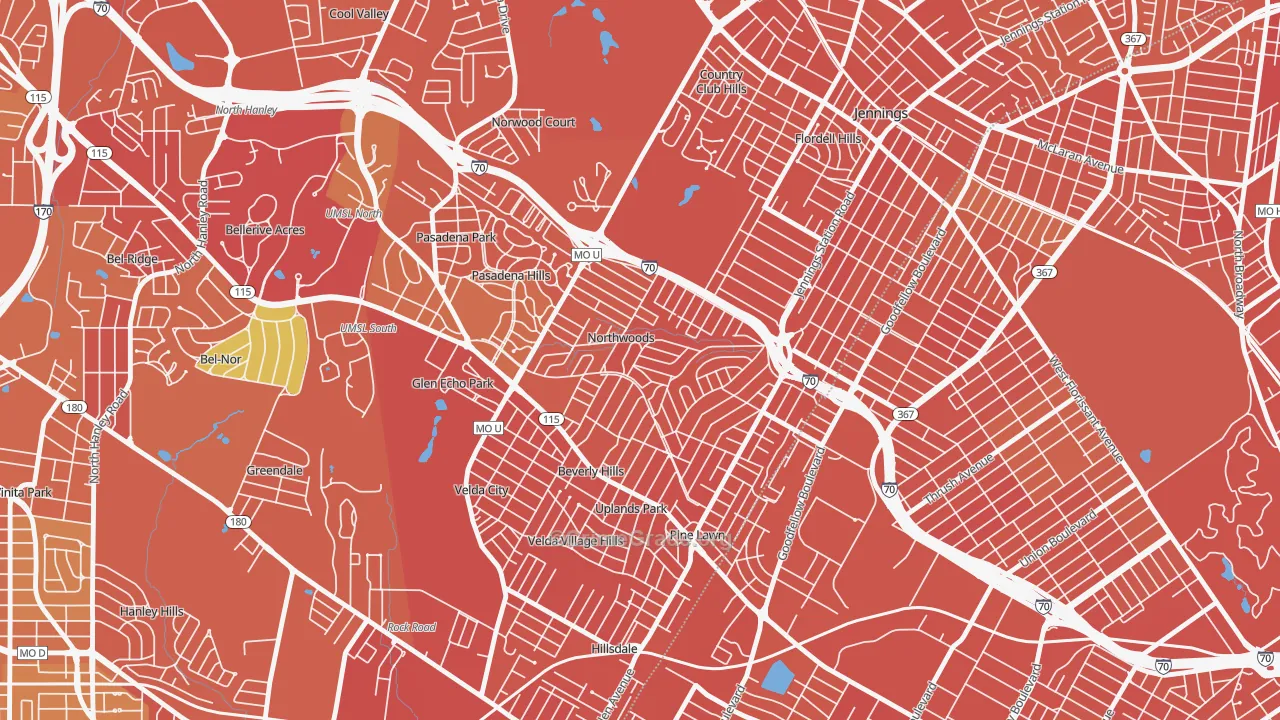 Northwoods, MO Map of Vandalism Rates