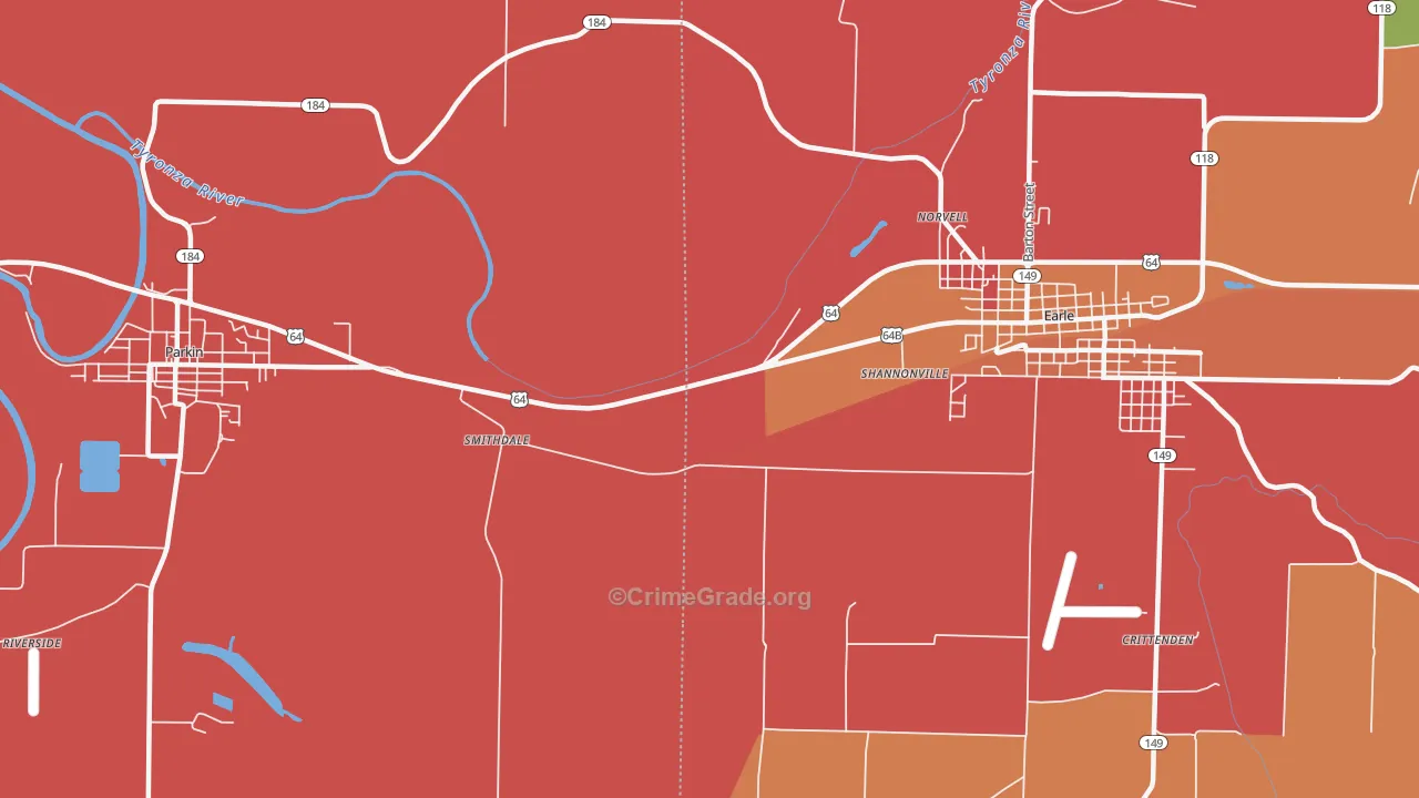 Norvell, AR Map of Vandalism Rates