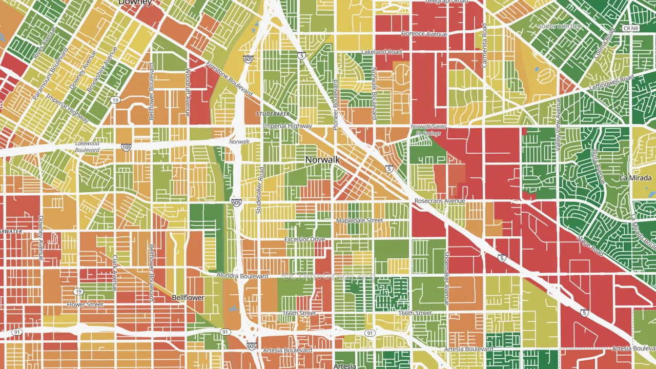Norwalk, CA Map of Vandalism Rates