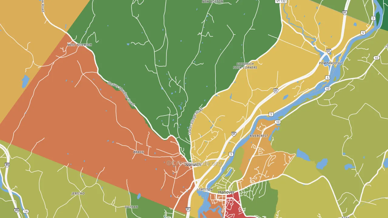 Norwich, VT Map of Vandalism Rates