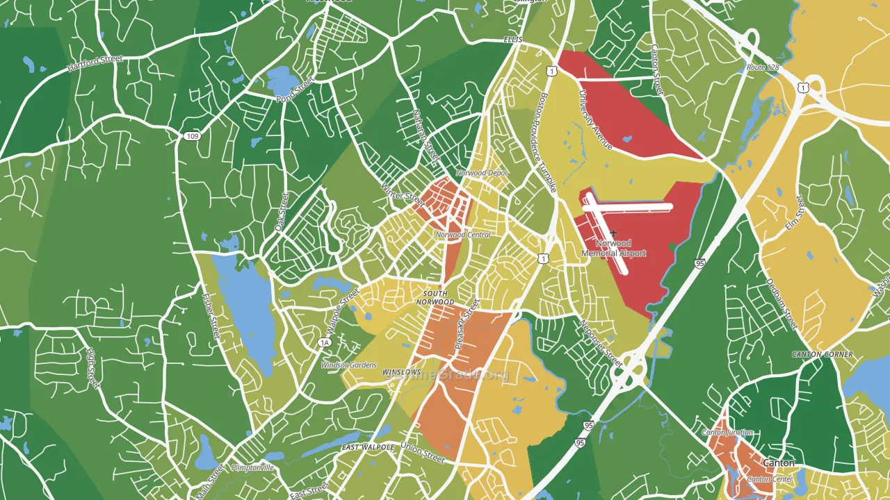 Norwood, MA Map of Vandalism Rates